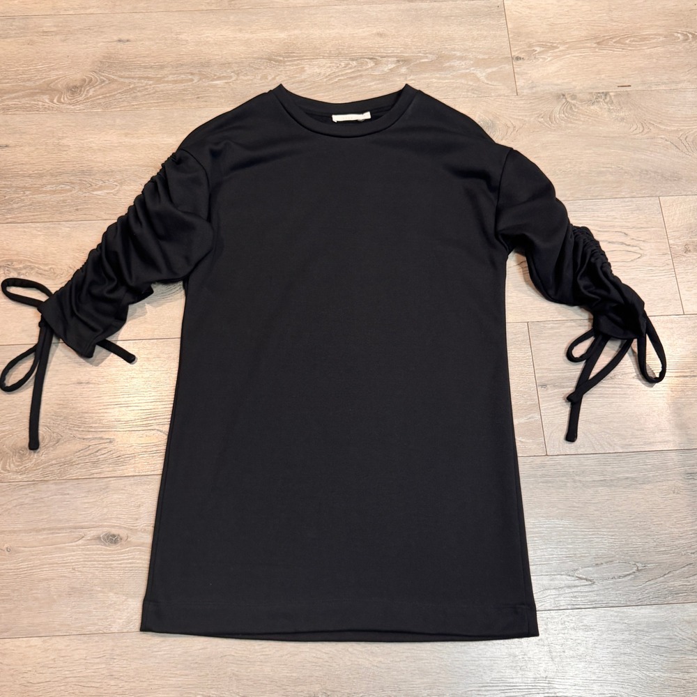 Lush Black Ruched Sleeve Tie Cuff Sweatshirt Dress Size‎ Medium M